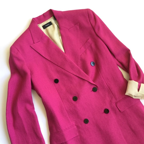 Theory Blazer Tailored Pure Linen Fuchsia Pink - Picture 3 of 8